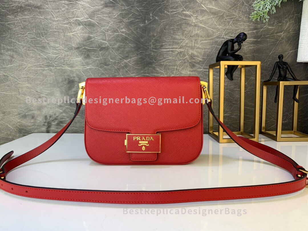 Prada Diagramme Red Mini Saffiano Leather Bag GHW 217